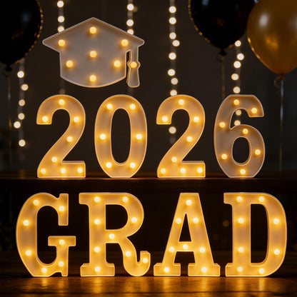 Luvsweets Graduation Decorations 2026 Sign - 9 Led Marquee Letters 'Grad 2026' Grad Light Up Numbers for Kindergarten High School College, Graduation Party Wall Table Centerpieces Decor Supplies