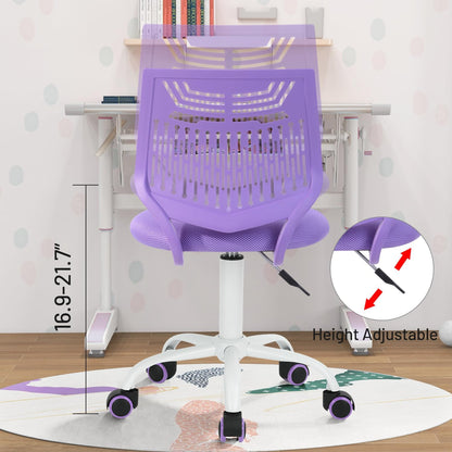 Kids Desk Chair, Armless Home Office Task Chair with Mesh Padded Cushion, Swivel Rolling Wheels for Children