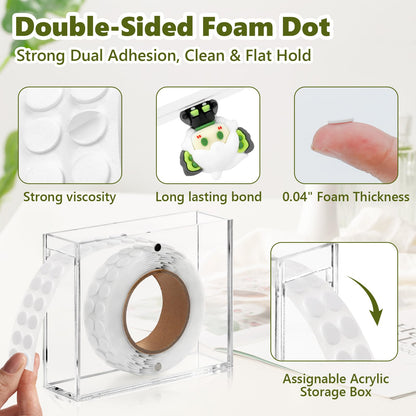 HKSZEH 400 PCS 1mm Double Sided Foam Dots with Acrylic Box 0.3" Foam Pop Dots 3D Craft Foam Tape Dual Adhesive Foam Mounts Foam Round Dots for Art Crafts DIY(White with Box,0.3" Diameter,1mm Thick)