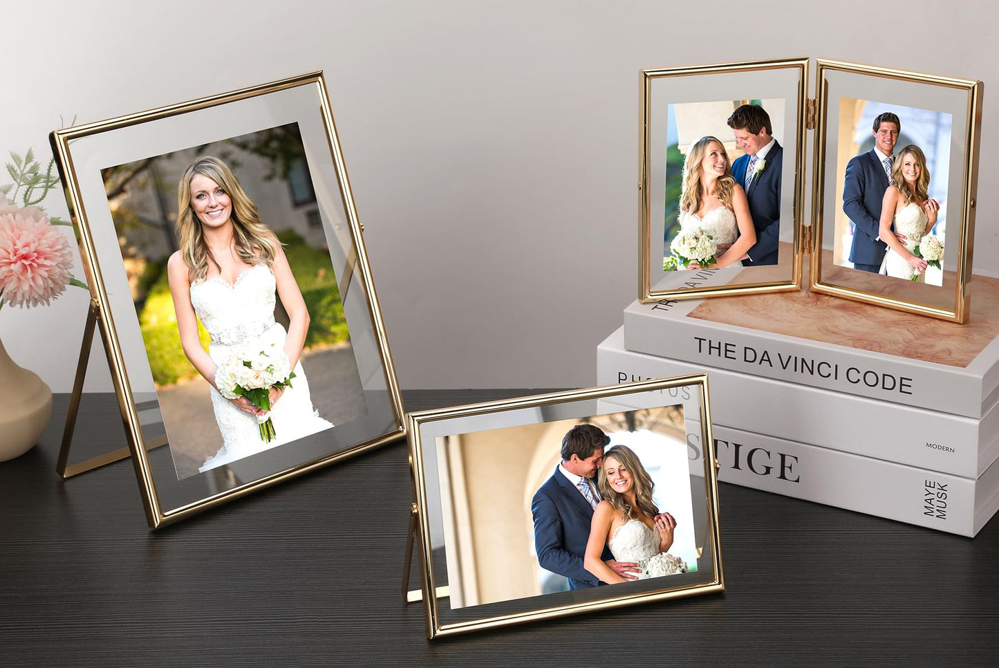 FineLiMoLa Gold 4x6 Floating Frame 2pack for Photo Sizes(2x3'',3.5x5''),Adjustable Tabletop/Shelf floating Photo Frame,Classy Metal Gift Frames for Wedding,Christmas,Birthady,Home or Office Decor.
