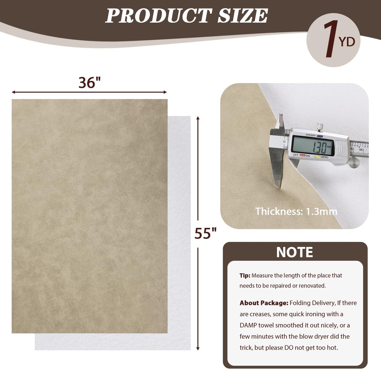 Faux Leather Vinyl Upholstery Fabric by The Yard, 1.3mm Thick Soft Anti-Scratch Durable Marine Vinyl Fabric Synthetic Leather for Sofa Bags Chairs Car Seats DIY Crafts, 1 Yard Cut 55" x 36" (Oatmeal)