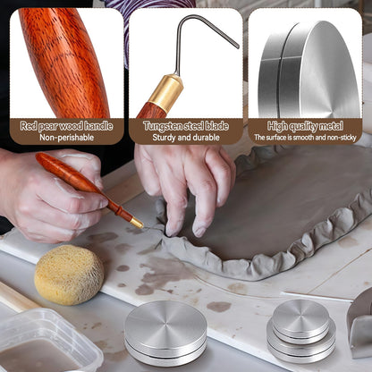 SYWAN Pottery Trimming Tool Kit, L-Shape Tungsten Pottery Tools + Throwing Trimming Spinner Tool (30mm/38mm/45mm) African Coralwood Ribbon Cutter for Potters Clay Artist