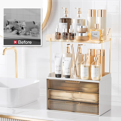 2 3 Countertop, Counter, Delamu Bathroom Organizers and Storage, Tier Drawer Makeup Organizer Easy to Install, Ideal
