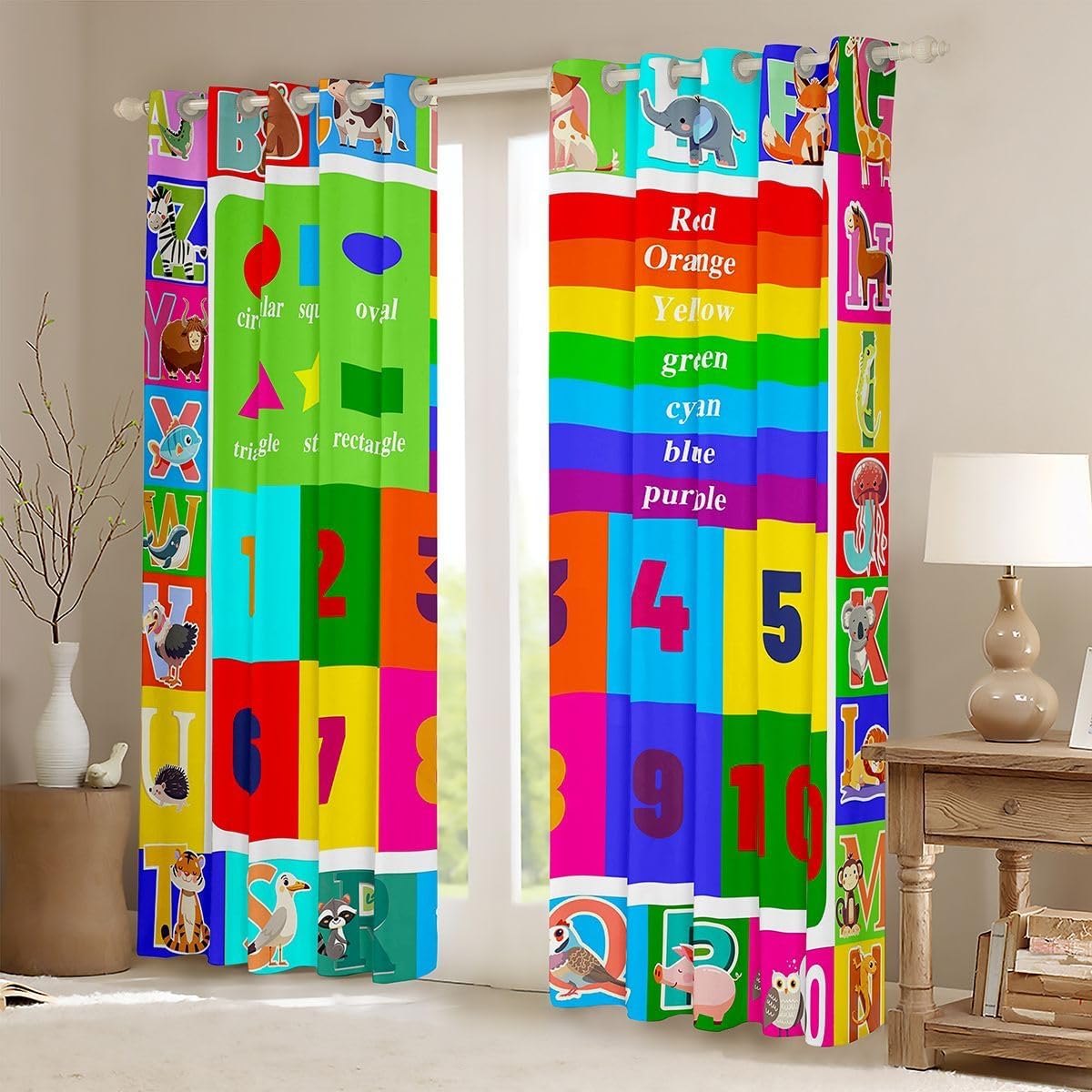 42"x63" Feelyou Kids Educational Curtains for Bedroom Playtime Collection ABC, Numbers and Shapes Learning Thermal