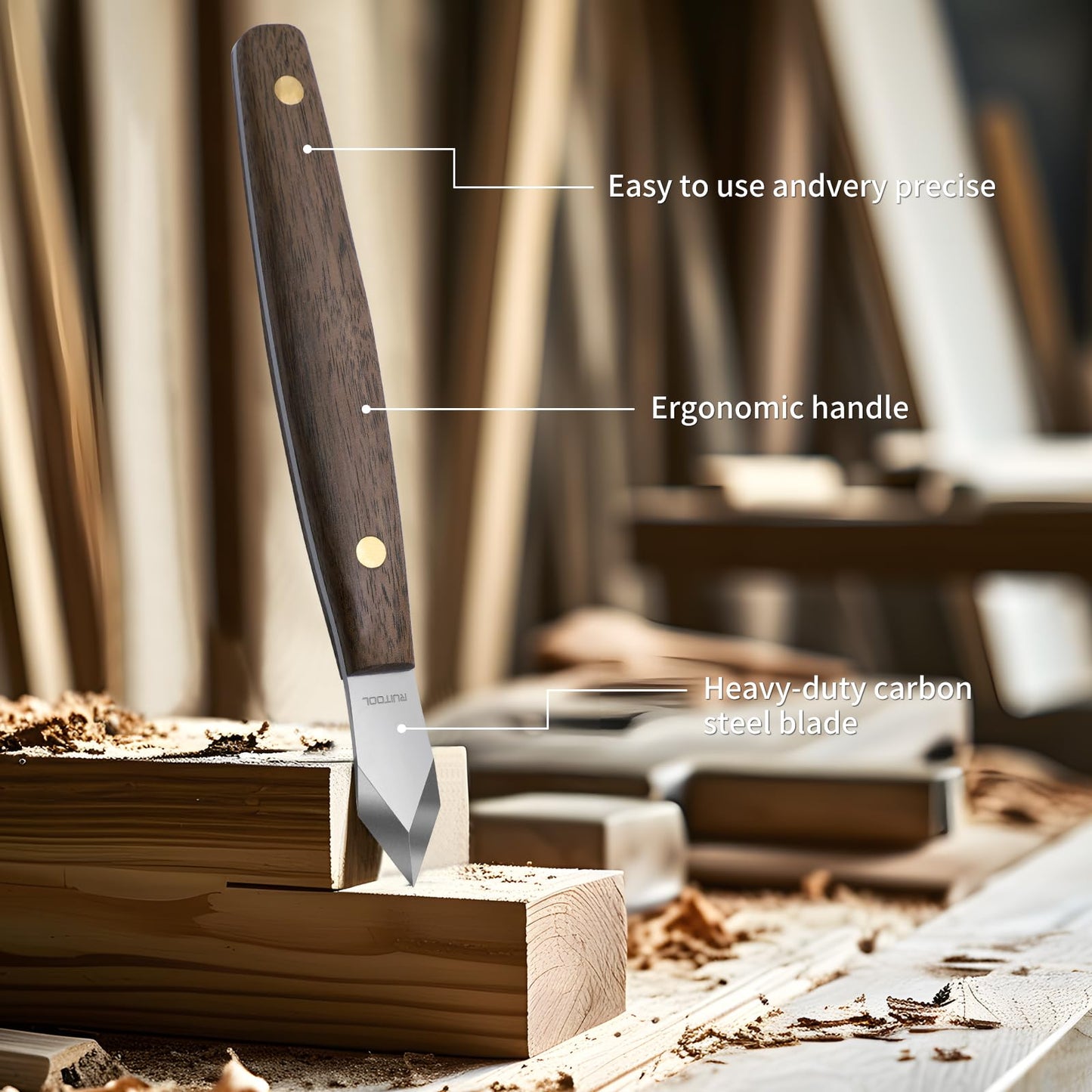 RUITOOL Marking Knife, Woodworking Scribing Knife with Leather Sheath, High Carbon Steel Double Beveled Blade Striking Knifes with Wooden Handle, Premium Quality Wood Scribe Tool for Carving