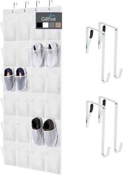 HOME GENIE 24 Pocket Strong Space Saving Over Door Shoe Organizer, Holds Up to 40 Pounds, White
