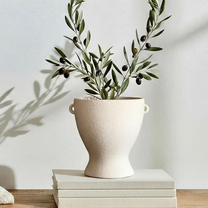 Ceramic Vase with Handles - Modern Terracotta Rustic Pottery for Home Decor, Living Room, House Decor Accents