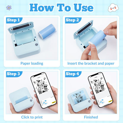 Relaxweex Portable Label Maker Machine with Tape Thermal Label Printer Wireless Mini Sticker Printer with 12 Rolls Tape for Notes Journal Memo Photo Study (Blue)