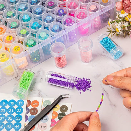 Huacan 60 Grids 5D Diamond Painting Box Storage Containers with Label Stickers for Beads Seeds Crafts