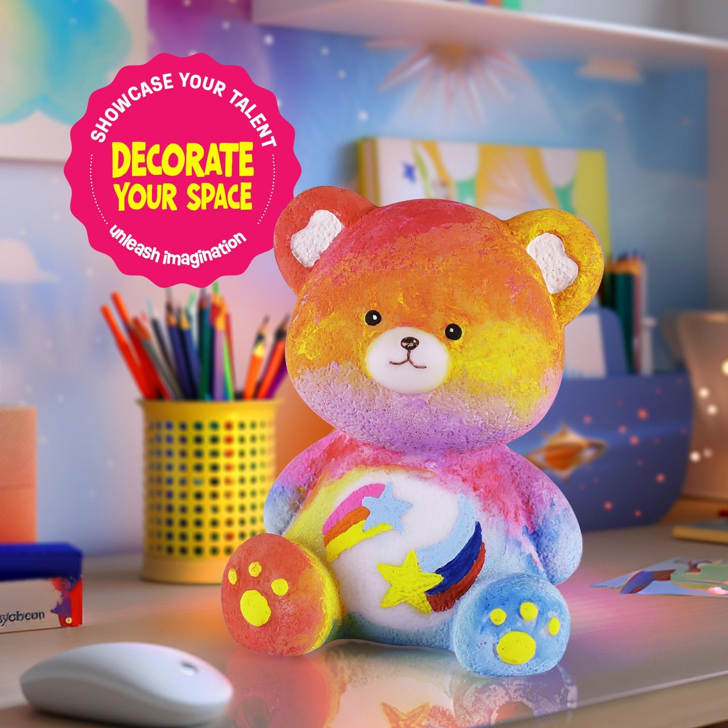 LAOESE Paint Your Own Bear Lamp Kit, Art Supplies Bear Painting Kit for Kids 6-12, Arts and Crafts for Kids Ages 8-12, Bear Toy Girls Boys Birthday Gifts for Kids Ages 3 4 5 6 7 8 9 10 11 12+