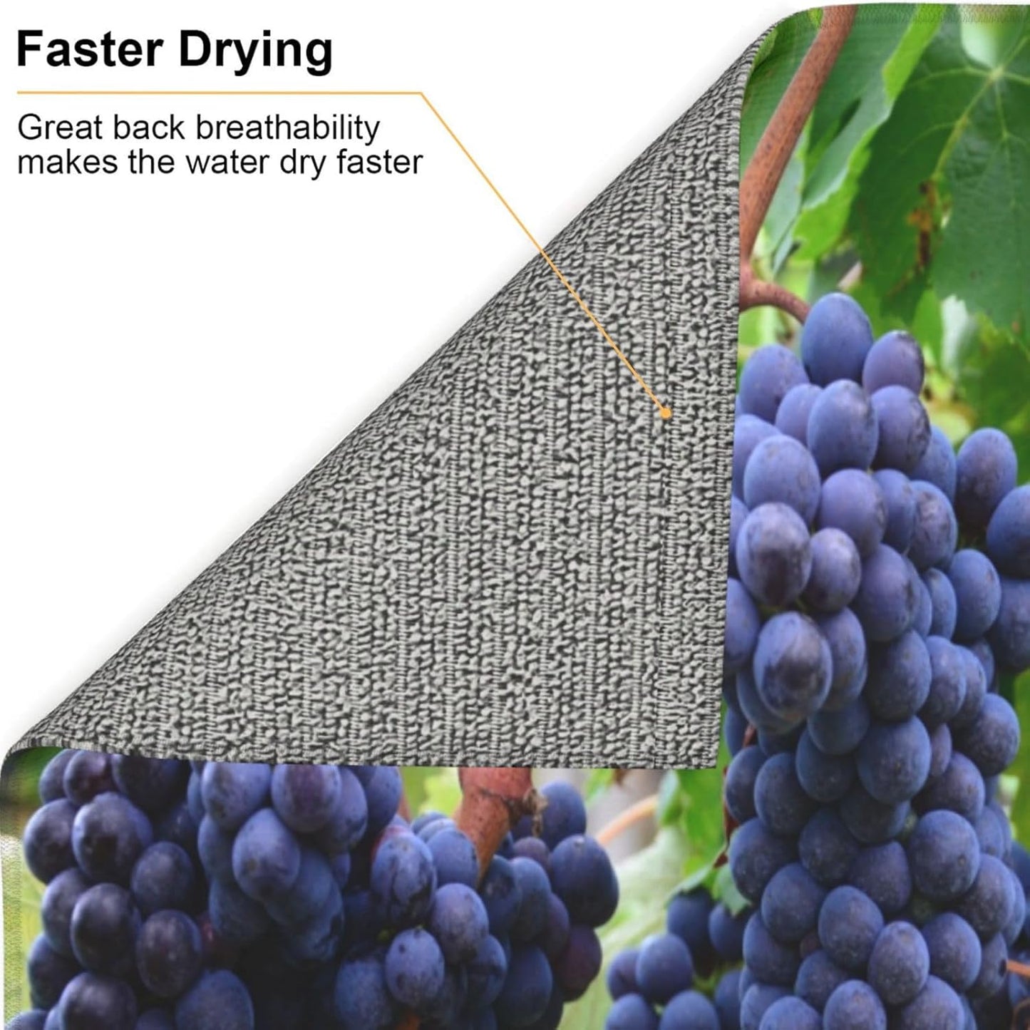 Fruit Purple Grapes Photo Absorbent Dish Drying Mats for Kitchen, Reversible Dish Pad Drainer Countertop Mats 18 x 16 In