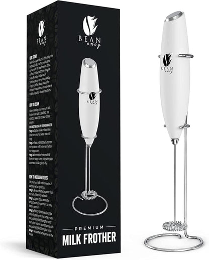 Bean Envy Handheld Milk Frother for Coffee - Electric Mini Drink Mixer Whisk & Coffee Foamer Wand with Stand for
