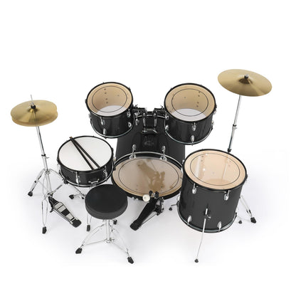 Ktaxon 22 Inch Adult Drum Set, 5-Piece Full-Size Drums Kit with Cymbal Stands, Hi-hat Stand, Sticks, Drum Pedal, Stool & Floor Tom for Beginner Teens Student (Black)