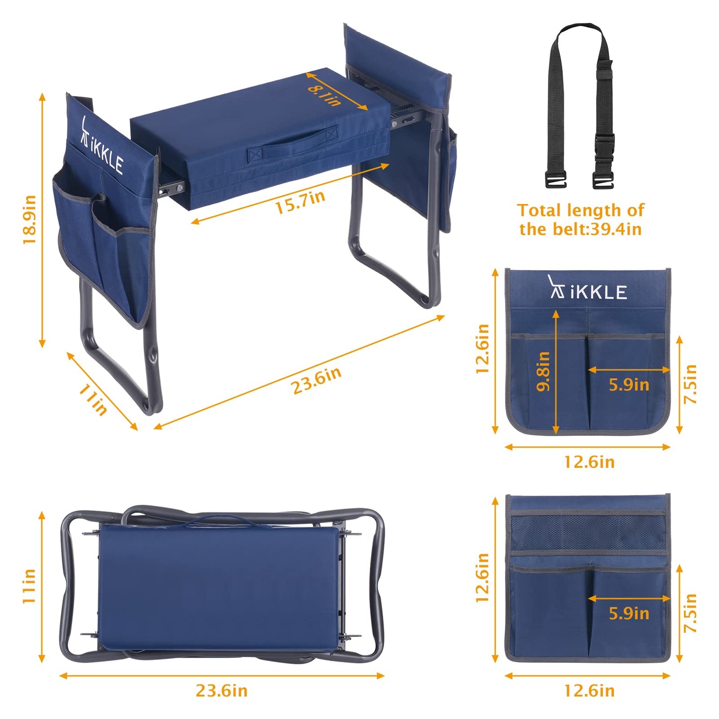 Patented Garden Kneeler and Seat Heavy Duty, Upgraded Garden Bench with Thicker Wider Soft Detachable Kneeling Pad, with 2 Tool Store Pouches, Nice for Mother Father Gardeners