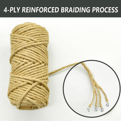 WEISGJA 165 Feet Natural Jute Twine, 6mm Heavy Duty Thick Braided Jute Rope Roll, Decorative Natural Sisal Rope for Cat Trees, DIY Projects, Gardening, Home Decor, Crafts, Packaging (6MM)