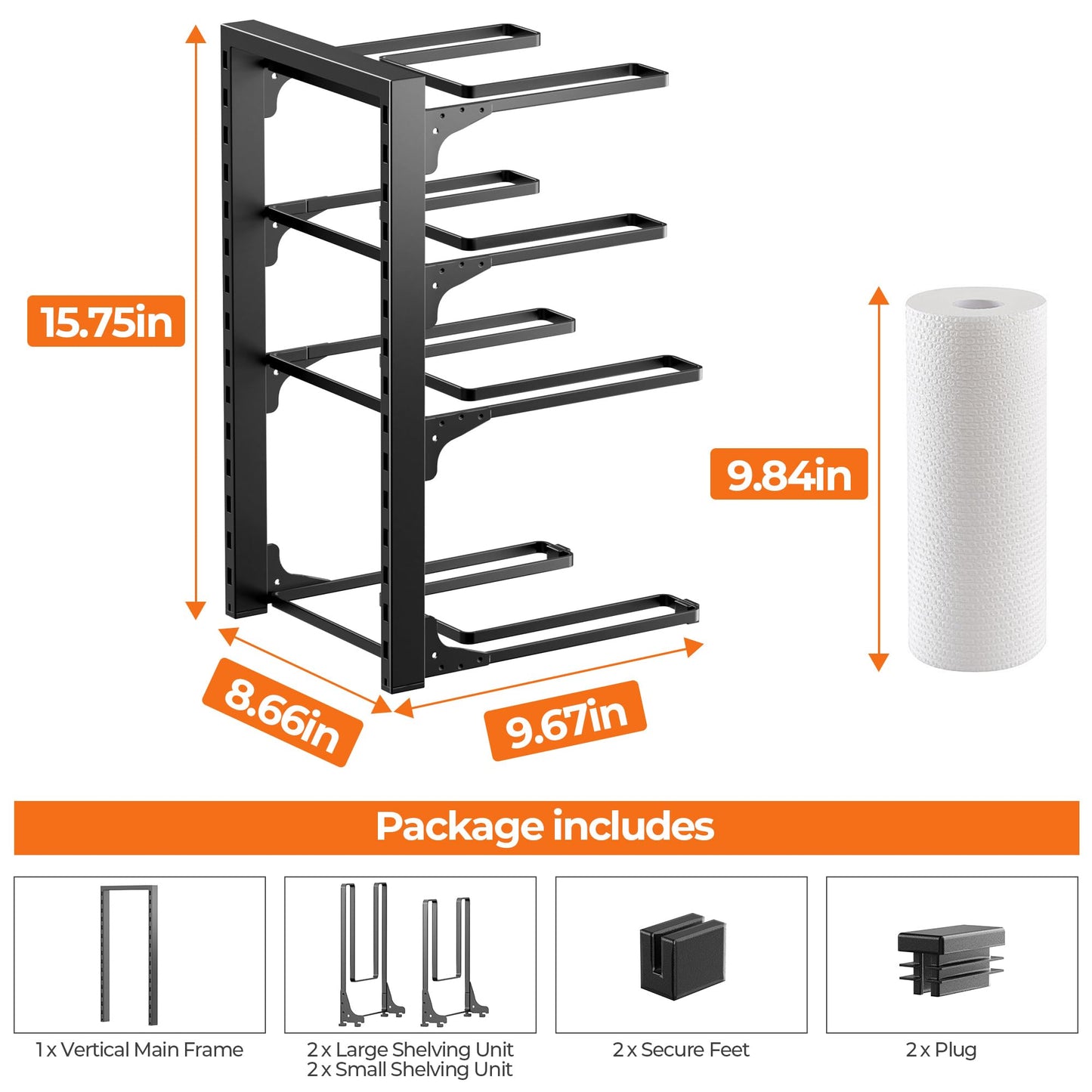 MUDEELA Pots and Pans Organizer under Cabinet 15.75" Tall, 4-Tier Heavy Duty Pan Organizers inside Cabinet Kitchen Storage, Adjustable Pot Rack Holds up to 44 LB Cast Iron Skillets Shallow Cookware