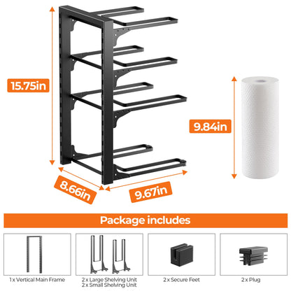 MUDEELA Pots and Pans Organizer under Cabinet 15.75" Tall, 4-Tier Heavy Duty Pan Organizers inside Cabinet Kitchen Storage, Adjustable Pot Rack Holds up to 44 LB Cast Iron Skillets Shallow Cookware