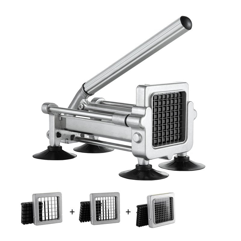 VEVOR French Fry Cutter, Potato Slicer with 1/2", "3/8", "1/4 Stainless Steel Blades, Manual Potato Cutter Chopper with Suction Cups, Great for Potato, French Fries, Cucumber, Vegetables, Carrot