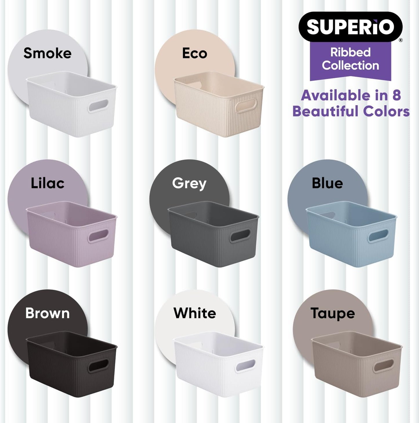 Superio Ribbed Collection - Decorative Plastic Open Home Storage Bins, Medium White (4 Pack) Container Boxes for