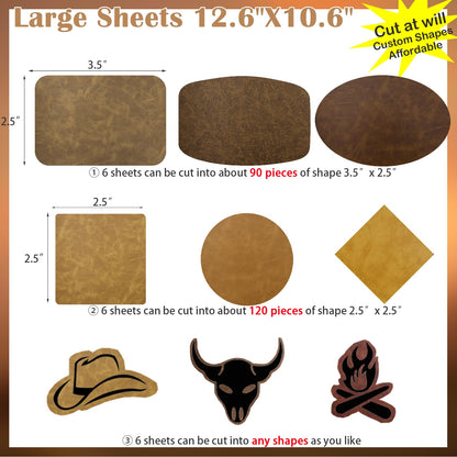 iFForce 12.6”X10.6“ Laser Engraving PU Leather Blanks - 6 Large Sheets Leatherette Iron on Hat Patches - Cut at Will Custom Any Shapes for DIY Hat & Clothes Business (6 Sheets, 6 Colors)