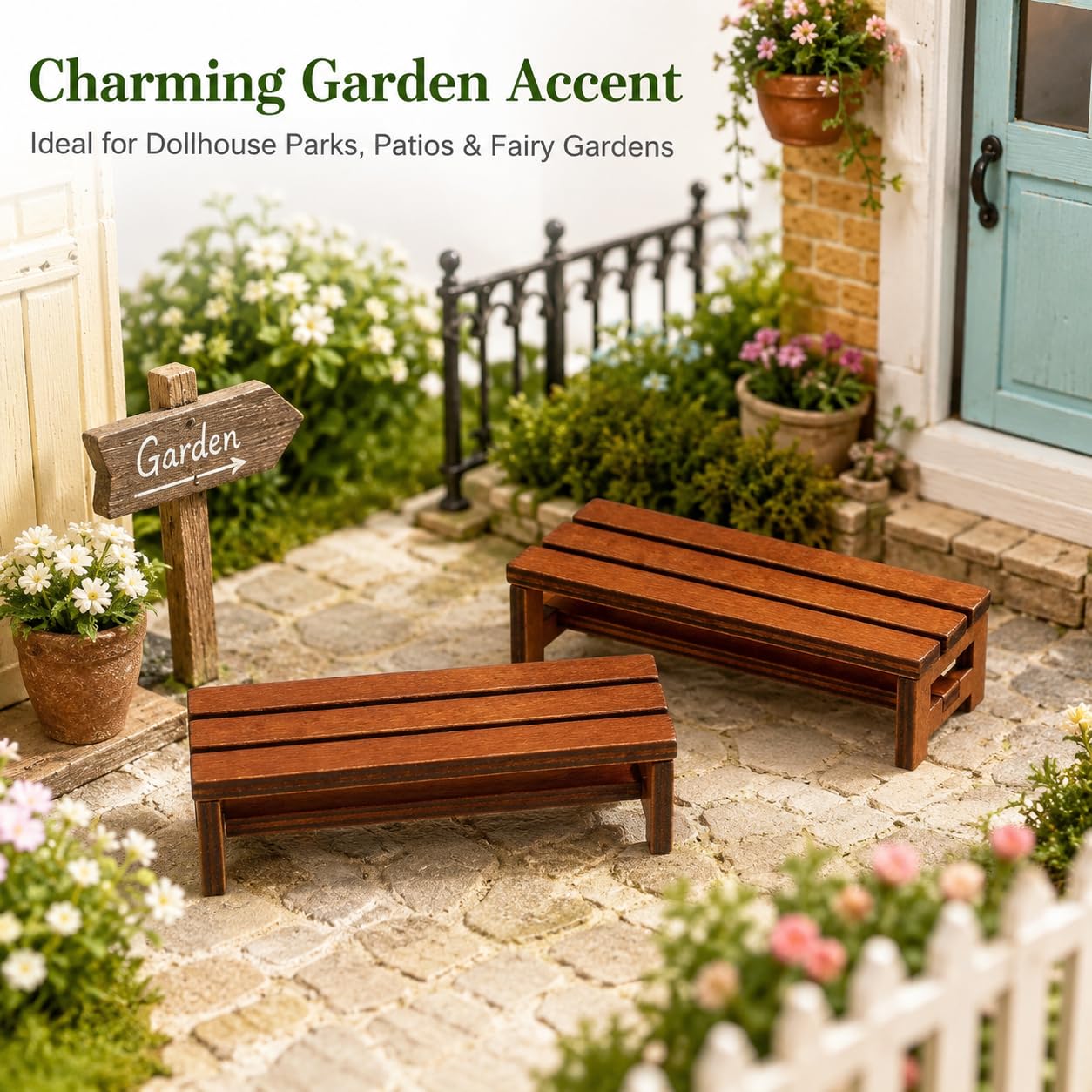 DECHOUS 2 Pack Miniature Wooden Bench for Dollhouse Furniture - Fairy Garden Bench Dollhouse Accessories for Doll House Garden Park Decoration