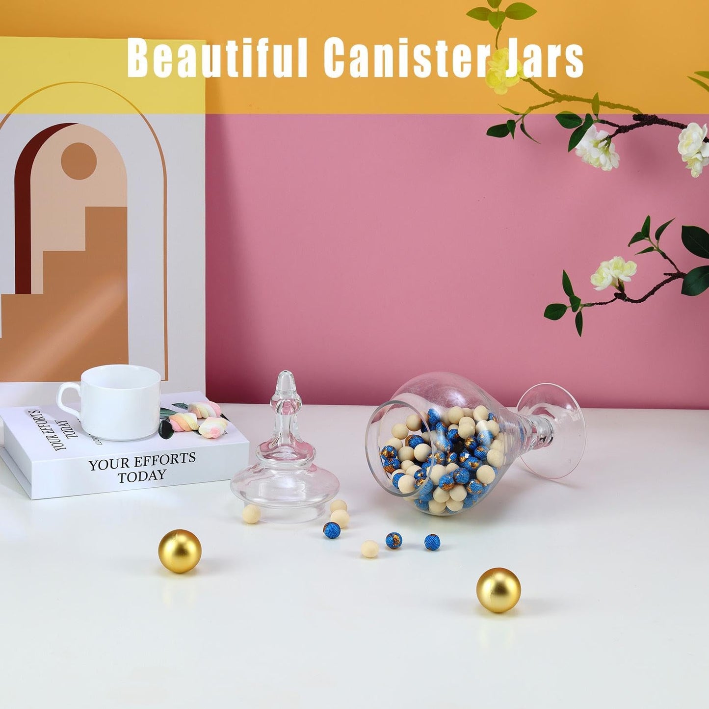 REFSAVER Apothecary Jars Glass Decorative Candy Jars,Candy Buffet Display, Elegant Storage Jar, Decorative Wedding Candy Organizer Canisters Style B