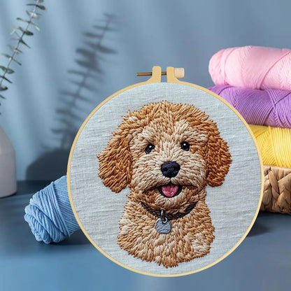 Punch Needle Kits Golden Doodle Dog Embroidery Starter Set with Hoop Easy for Beginners DIY Stress Relief Handmade Craft Hobby and Home Decor 20x20cm-3
