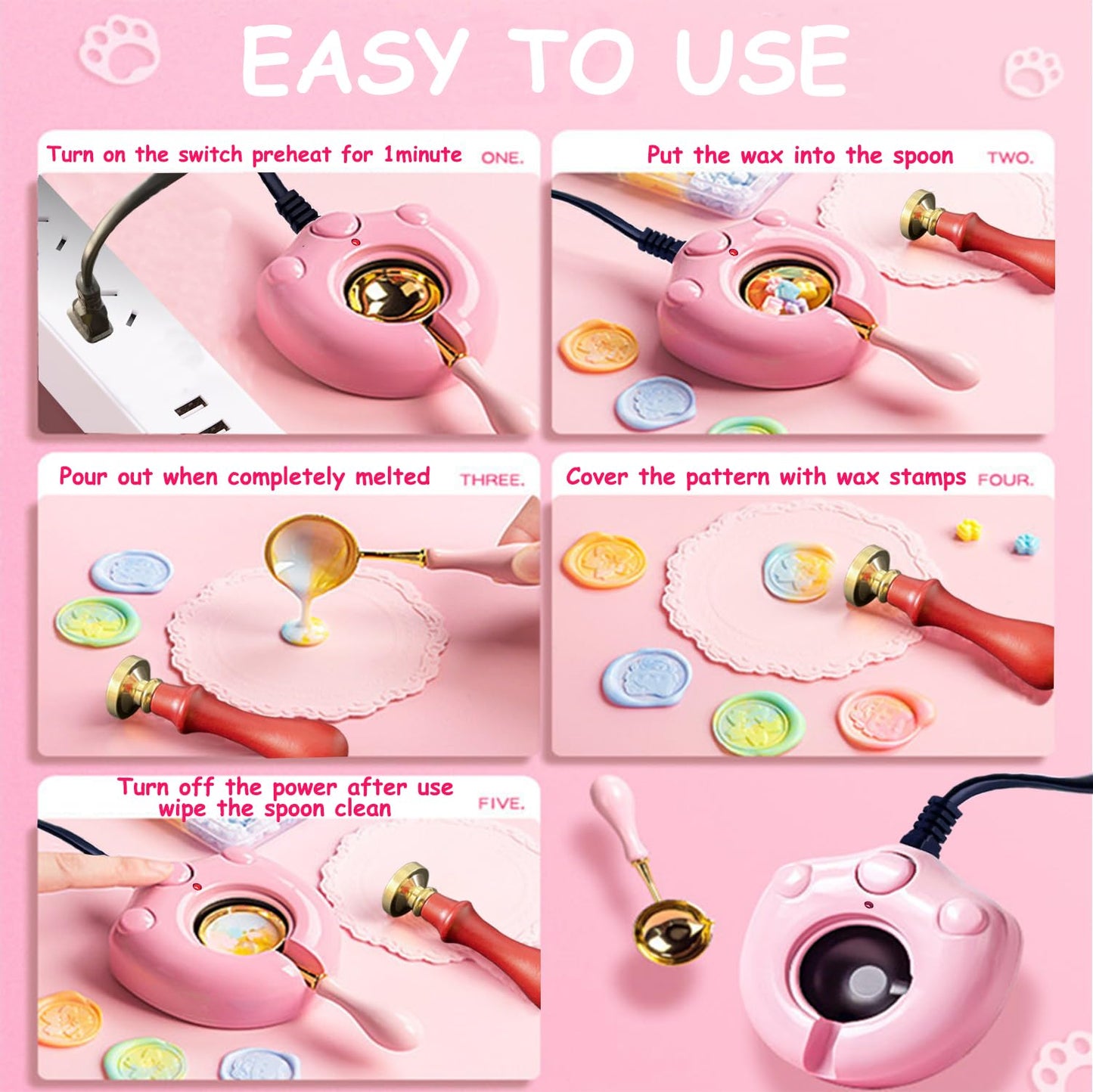 MONVICT 732 Pcs Wax Seal Stamp Kit with Pink Gift Box, Electric Wax Seal Warmer, Sealing Beads, Stamp, Spoon, Pens, Envelopes, Tweezers Gift for Kids Girls Crafter DIY