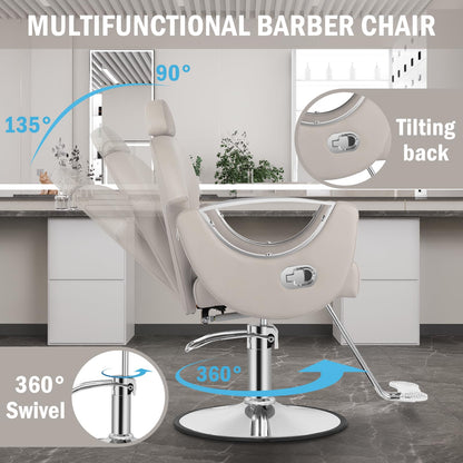 Tythical Reclining Salon Chair, Hydraulic Barber Styling Chair for Hair Stylist, 360 ° Swivel Hair Braiding Hairdresser Chairs, Height Adjustable Spa Beauty Equipment for Barbershop, Grey Silver