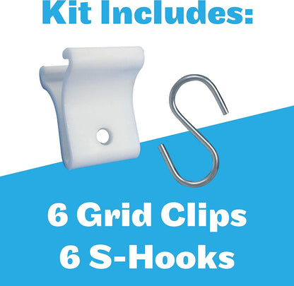 White Grid Clips with Drop Ceiling Hooks - 12 Pc Ceiling Hook Kit for Hanging Decorations