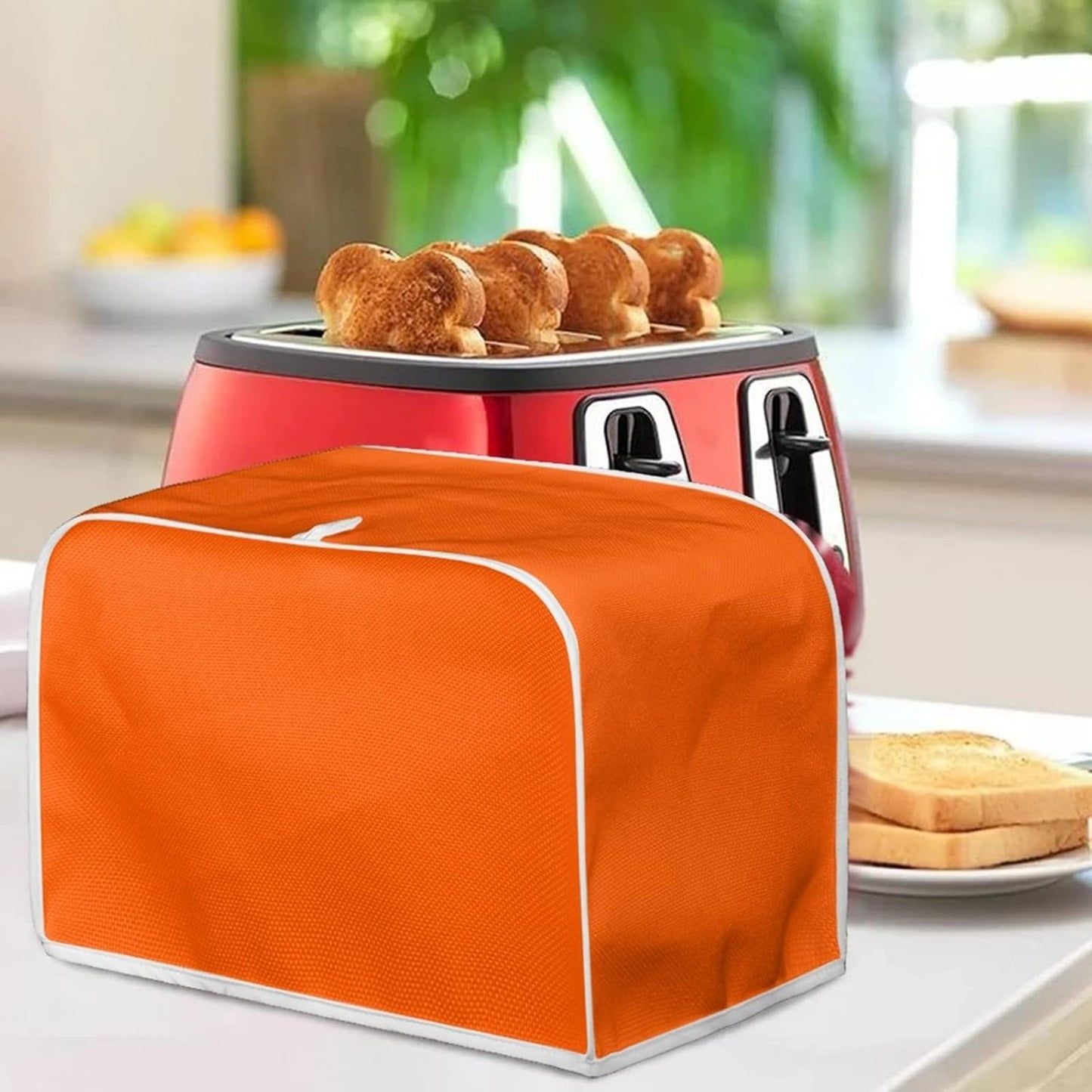 Orange Toaster Dust Cover, Washable Polyester for 2 Slice Toaster, Fits Most Standard 2 & 4 Slice Toasters