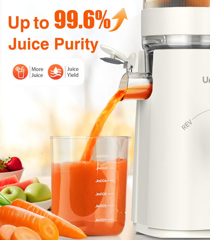 Juicer Machines, 2-in-1 Cold Press Juicer for Juice & Sorbet, suit for Vegetable and Fruit with 5-Inch Wide Chute, Powerful Masticating/High-Yield High Nutrients/Rev Mode/Easier Clean (Off-white)