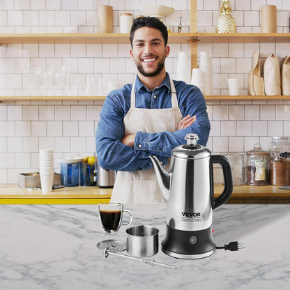 12-Cup 304 VEVOR Electric Percolator Coffee Pot, Stainless Steel Body Coffee Percolator with Keep Warm Function