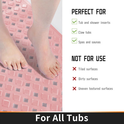 Yimobra Non Slip Bathtub Mat with Super Strong Suction Cups, 27.5"x15.5", Long Shower Mat with Drain Holes, Machine