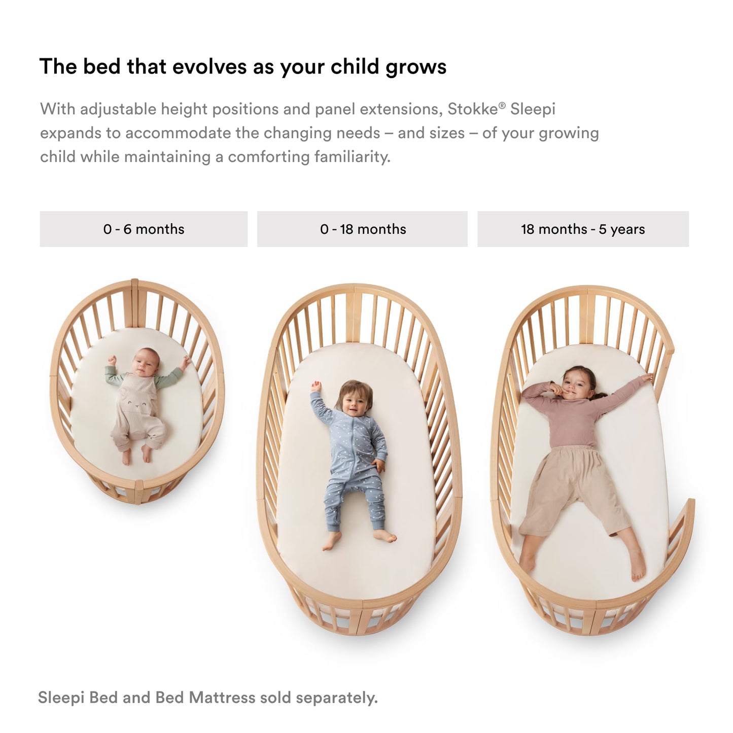 Stokke Sleepi Mini Bundle V3, Hazy Grey - Includes Sleepi Mini V3, Mattress & Drape Rod - Suitable for Ages 0-5 Years Old - Adjustable & Stylish