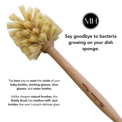 Murchison-Hume Natural Bottle Brush - Eco-Friendly & Biodegradable Bottle Brush with Beechwood Handle and Sisal Bristles, Bamboo Dish Brush for Baby Bottles, Glassware, and More