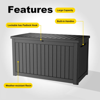 KFY 280 Gallon Large Outdoor Storage Box Waterproof, UV Resistant Resin Deck Box with Hydraulic Rod & Lockable Latch for Patio Furniture, Outside Storage Box for Garden Tools, Patio Cushions, Black