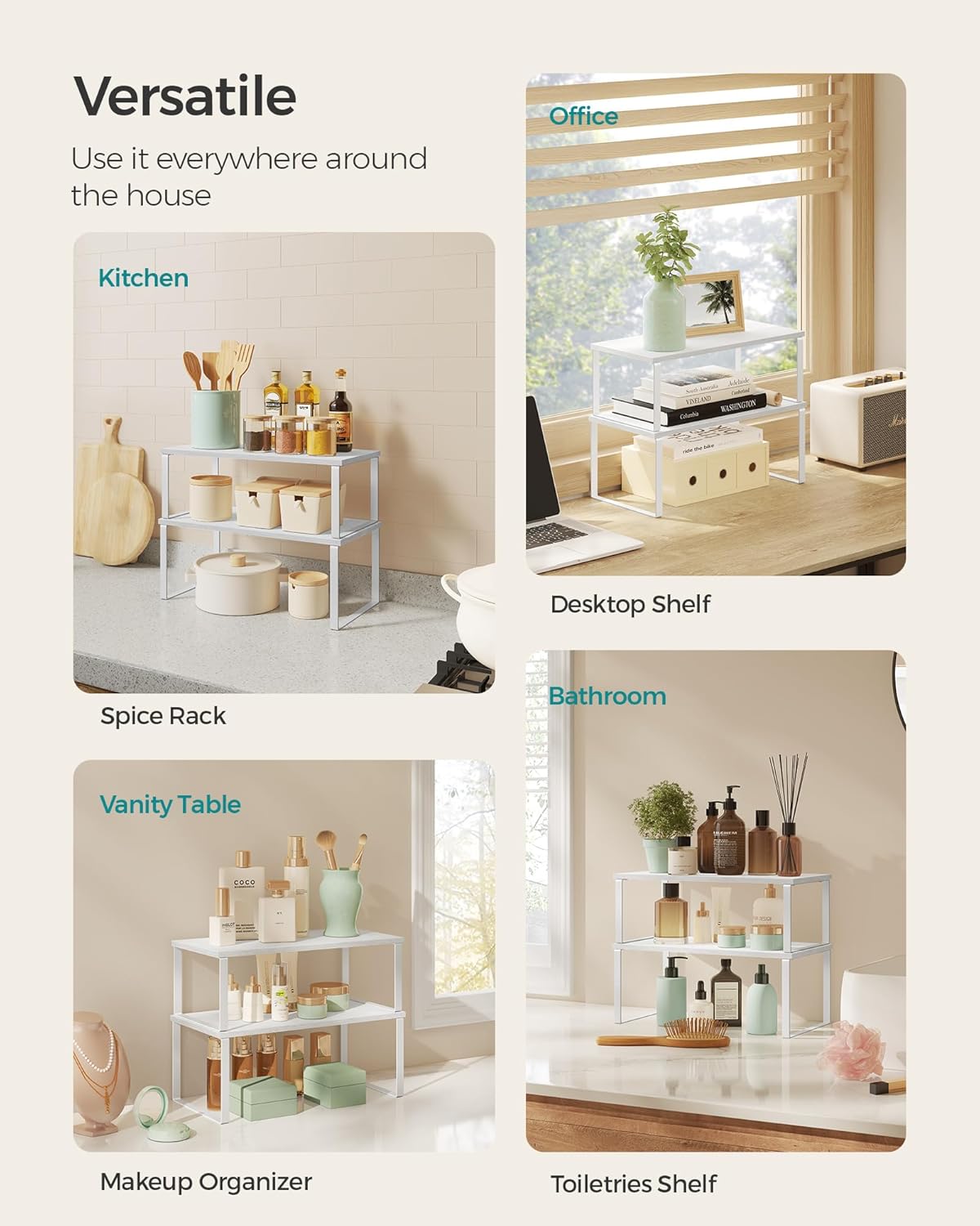 Set 2 Counter UKCS025W01 SONGMICS Cabinet Organizer Shelf, of Kitchen Shelves, Kitchen Storage, Spice Rack, Stackable