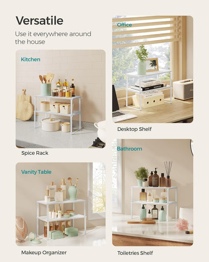 Set 2 Counter UKCS025W01 SONGMICS Cabinet Organizer Shelf, of Kitchen Shelves, Kitchen Storage, Spice Rack, Stackable