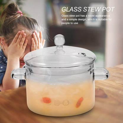 Clear Glass Saucepan with Cover and Handles, 1500ml Simmer Pot for Cooking Pasta, Noodle, Soup, Milk