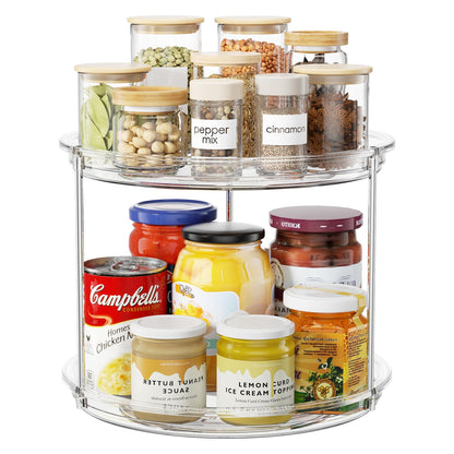 LazySpin 2 Tier Lazy Susan Organizer, 9.25'' Lazy Susan Turntable for Cabinet, Stackable Turntable Organizer Rotating Spice Rack Organization for Kitchen Countertop, Pantry, Bathroom, Clear