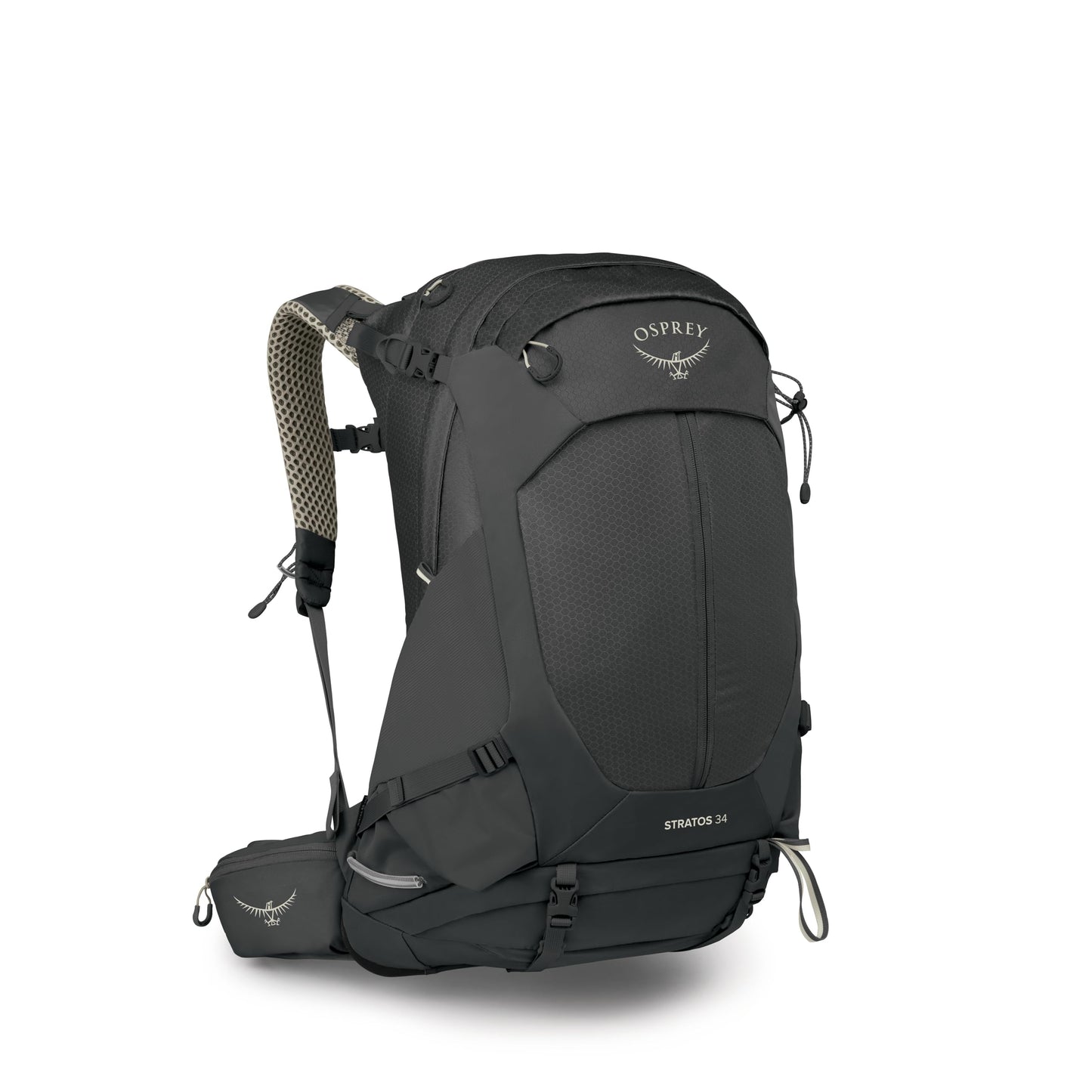 Osprey Stratos 34L Men's Hiking Backpack - Camping Bag with Waterproof Raincover, Bottle Pockets, & Gear Straps, Raven Black