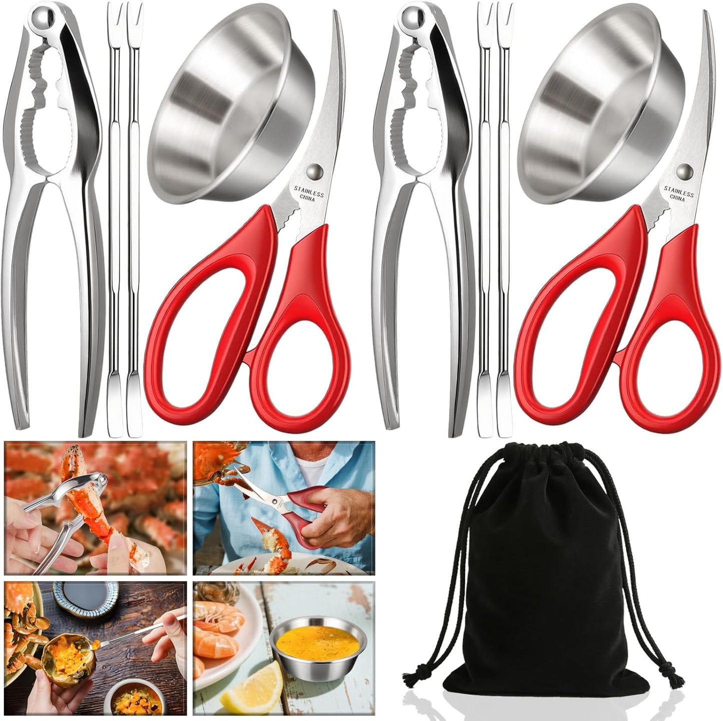 11 Set, Pcs Crab Crackers and Tools, Seafood Tools Crab Leg Cracker, Seafood Scissors, Condiment Cups, Crab Leg Forks