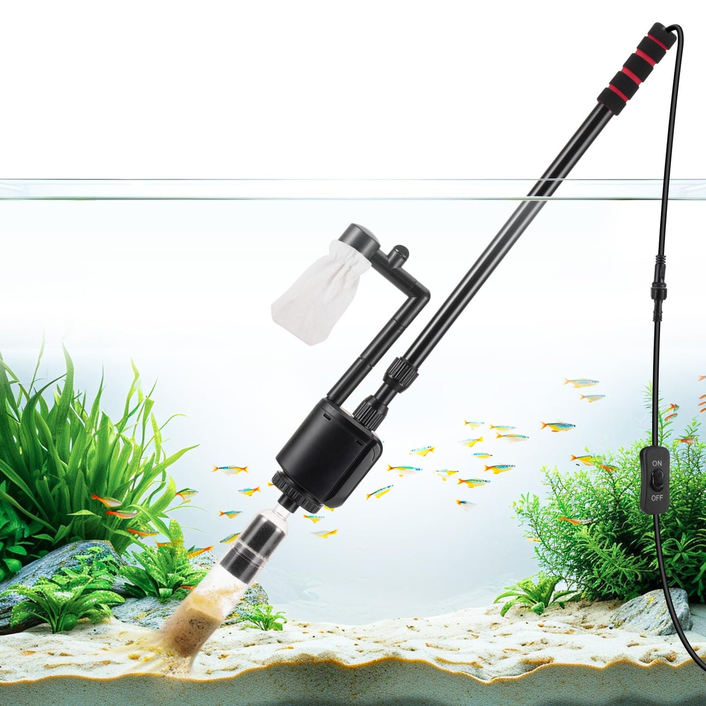 AQQA Aquarium Gravel Cleaner Kit, 6 in 1 Electric Fish Tank Vacuum Cleaning Tools Water Changer, Multifunction Wash Sand Filter Water Circulation 20W 320GPH 110V