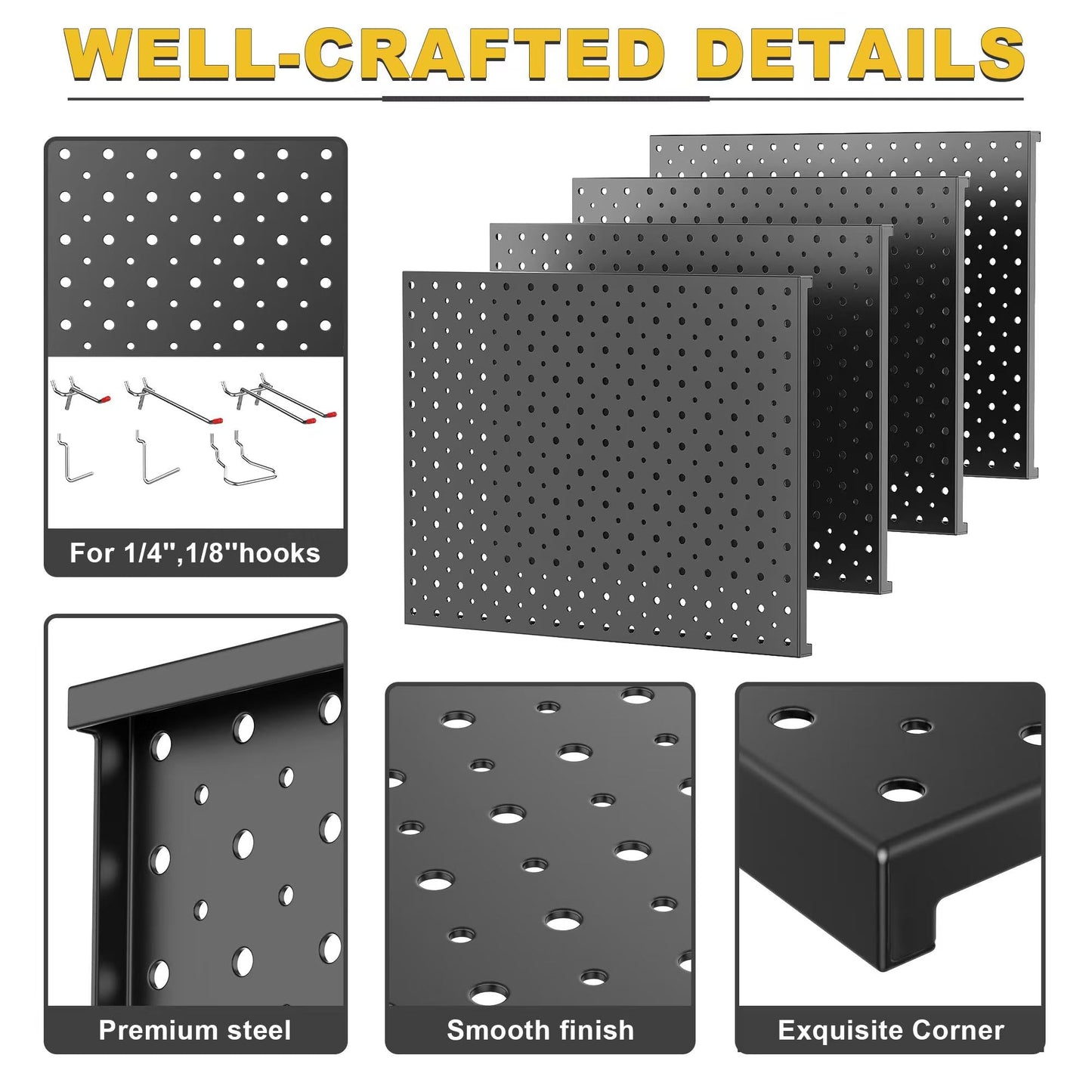 Ultrawall Pegboard Display Stand, Metal Tabletop Pegboard Display, Accessories Rack Organizer for Jewelry, Retail Stores, Craft Shows, 12"X16", 4pcs Black