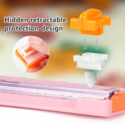 WORKLION Straight Paper Cutter For crafting – Pink 12 Inch Paper Trimmer With Security Safeguard and Side Ruler, Perfect for Cardstock, Coupon,Photos and Crafting Paper.