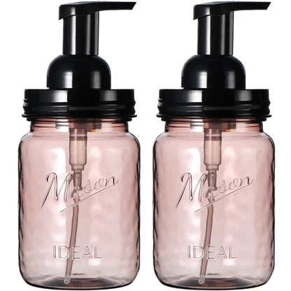 Amolliar Plastic Foaming Soap Dispenser with Pump Lid, 16Oz Refillable Foam Hand Soap Dispenser Set, Clear Dish Soap Bottles with Waterproof Lable for Farmhouse Kitchen Bathroom (2 Pack, Black)