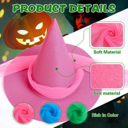Geyoga Halloween Witch Hat Costume Accessory Women Fairy Adult Wizard Hats with Tulle Fabric for Halloween Party Cosplay Decoration