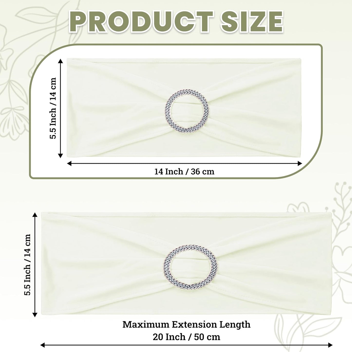 MDS Spandex Chair Sashes - Premium Stretch Covers with Buckle Slider | Universal Fit for Weddings & Events - Ivory, Pack of 75