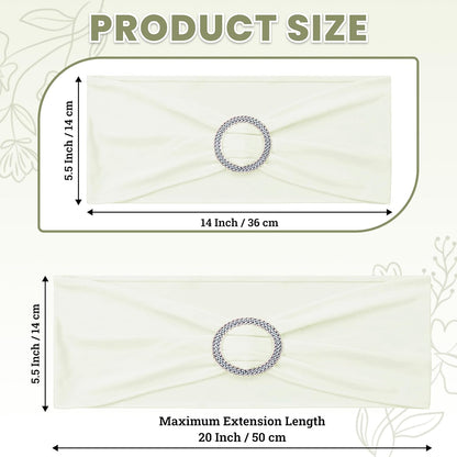 MDS Spandex Chair Sashes - Premium Stretch Covers with Buckle Slider | Universal Fit for Weddings & Events - Ivory, Pack of 75